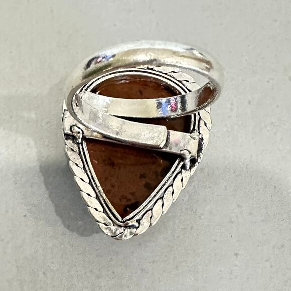 Mahogany obsidian gemstone rang silver overlay stamped 925 adjustable - Picture 4 of 5